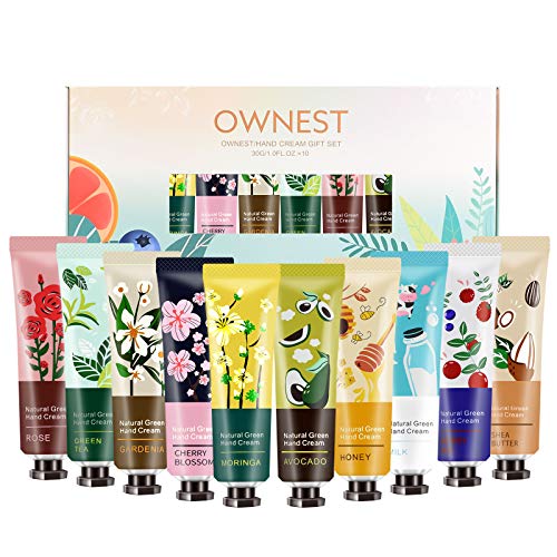 Ownest 10 Planta Paquete de Fragancias Crema de manos hidratante de la mano Crema del cuidado de viaje Conjunto de regalo con Aloe y Vitamina E natural para los hombres y las mujeres 30ml