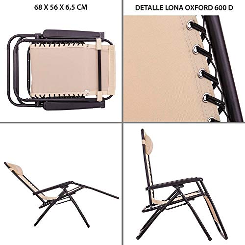 Pack de 2 sillas Gravedad Cero reclinables con Bloqueo de Seguridad de Tejido Oxford y Acero de 95x65x106 cm (Beige)