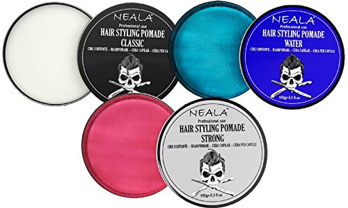 Pack de 3 ceras para pelo de hombre (cera styling para 3 estilos diferentes) - Pomada Neala Classic + Water (efecto mojado) + Strong (fijación fuerte) - Pack 3 latas x 150ml