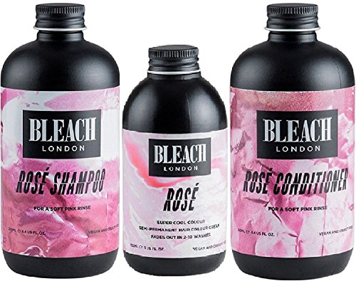 Pack de 3 champú Bleach London Rose de 250 ml y acondicionador de rosa de 250 ml y colores súper frescos de rosa de 150 ml