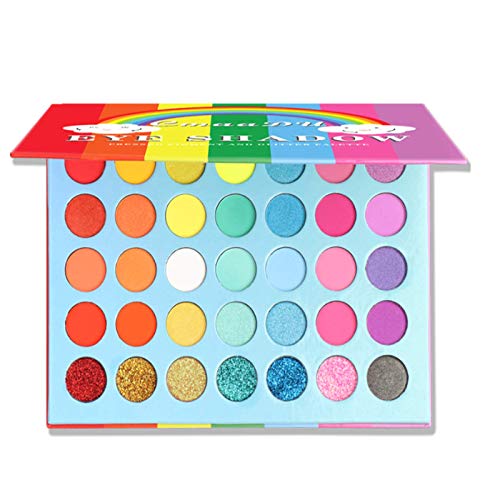 Paleta de sombras de ojos de 35 colores, Rainbow Mate y Shimmer Sombra de ojos de alto pigmento Paleta de maquillaje cosmético de ojos coloridos de neón de larga duración impermeable (35 colores)