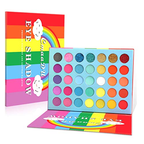 Paleta de sombras de ojos de 35 colores, Rainbow Mate y Shimmer Sombra de ojos de alto pigmento Paleta de maquillaje cosmético de ojos coloridos de neón de larga duración impermeable (35 colores)