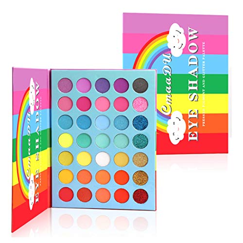 Paleta de sombras de ojos de 35 colores, Rainbow Mate y Shimmer Sombra de ojos de alto pigmento Paleta de maquillaje cosmético de ojos coloridos de neón de larga duración impermeable (35 colores)