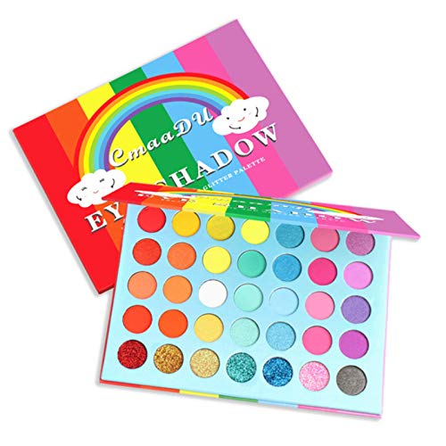 Paleta de sombras de ojos de 35 colores, Rainbow Mate y Shimmer Sombra de ojos de alto pigmento Paleta de maquillaje cosmético de ojos coloridos de neón de larga duración impermeable (35 colores)