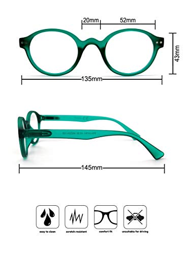 PANTONA-Gafas de lectura Redondas（Paquete 3 pares）. Gafas Presbicia Vista Cansada Retro para Hombre y Mujer.（Rojo Amarillo Verde+2,00）