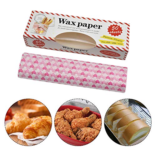 Papel de Cera, 50 Hojas, Papel Encerado Cocina, Papel para Envolver Comida Impermeable Antiadherente, Papel Encerado Cocina Papel A Prueba De Grasa, Hornear de Queso de Caramelo,Pizza, Pasteles