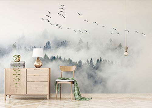 Papel Pintado 3D Scandinavian Aves Y Pinos La Pared De Niebla Y Nubes De Fondo Fotomurales 3D TV Fondo Pared Murales Papel Tapiz Moderno