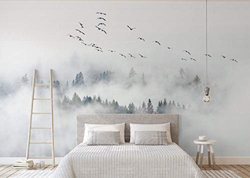 Papel Pintado 3D Scandinavian Aves Y Pinos La Pared De Niebla Y Nubes De Fondo Fotomurales 3D TV Fondo Pared Murales Papel Tapiz Moderno