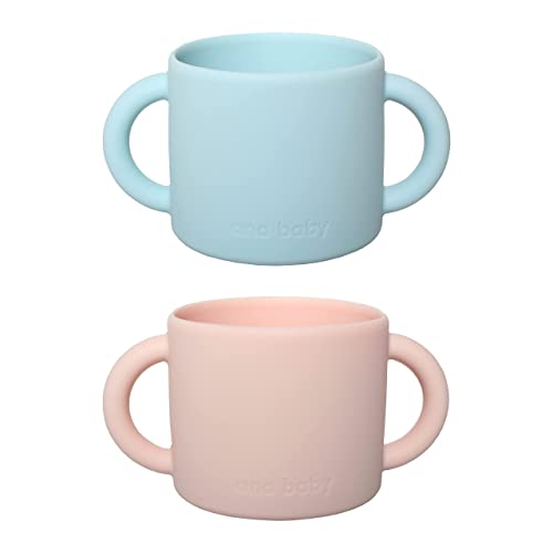 Paquete de 2 tazas de silicona de doble mano para bebés y niños pequeños, sin BPA, apto para lavavajillas, microondas y congelador