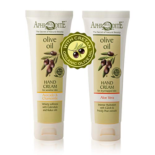 Paquete de cuidado de manos Aphrodite. Set de regalo de 2 piezas de crema. Incluye crema de manos con aguacate y manzanilla (75 ml) y crema de manos con aloe vera (75 ml)