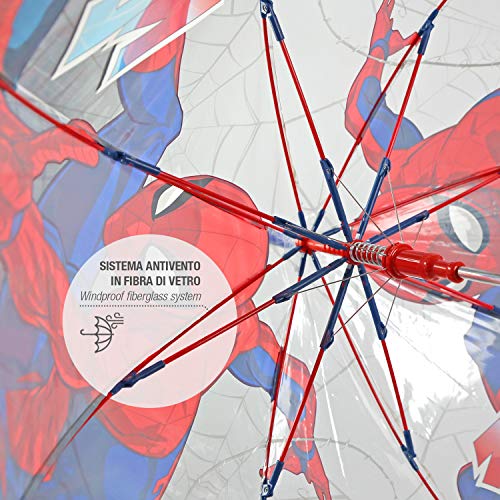 Paraguas Marvel Spiderman Niño 4 5 6 Años - Sombrilla Lluvia Transparente Cúpula Brubuja Clásico para Niños - Paraguas de Superhéroes Hombre Araña con Apertura Automática - Diámetro 74 cm PERLETTI