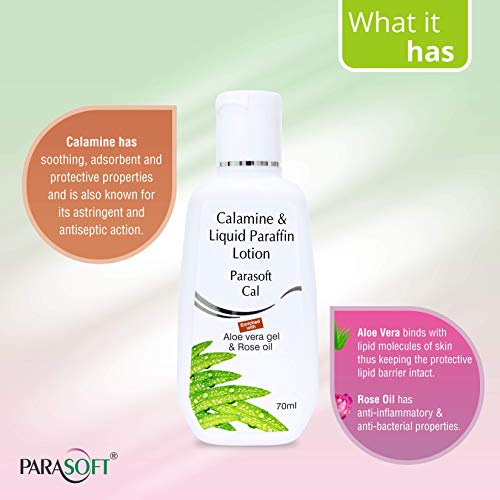 Parasoft Cal Body Lotion Enriched With Goodness Of Calamine, Aloevera And Rose Oil For Relief From Summer Rash 70 ml Pack