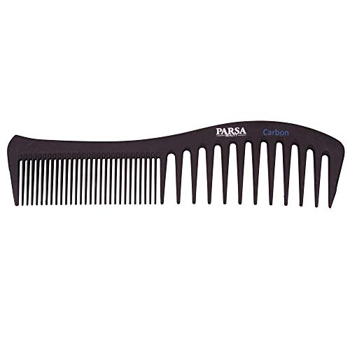 PARSA BEAUTY Peine profesional de peluquería, peine antiestático de carbono, dientes de carbono ásperos y delgados, peine de carbono de 19 cm para todo tipo de cabello y longitud.