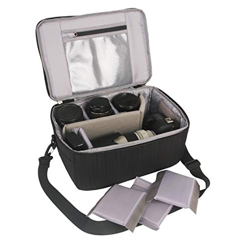 Partición A Prueba de Golpes Impermeable Cámara Acolchada Bolsas Caso Protección Insertar DSLR SLR con Top Asa y Bandolera Ajustable para Lentes Shot o Luz de Flash (Negro)