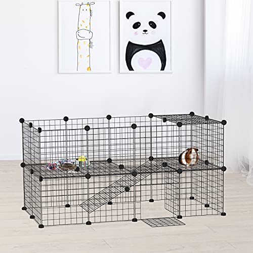 Pawhut Valla Metálica para Mascotas Parque Metálica con 36 Paneles Animales Pequeños Desmontable Diseño DIY Negro 146x73x73cm