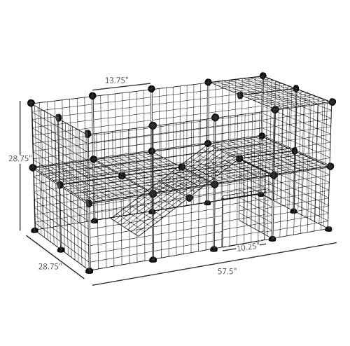 Pawhut Valla Metálica para Mascotas Parque Metálica con 36 Paneles Animales Pequeños Desmontable Diseño DIY Negro 146x73x73cm