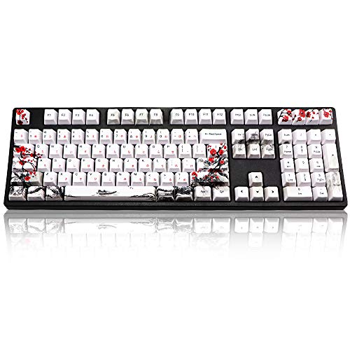 Pceewtyt 110 teclas PBT teclas de coloración por sublimación, flor de ciruelo, perfil de cerezo, tapa para teclado mecánico, juego japonés