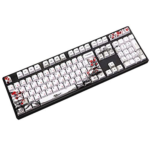 Pceewtyt 110 teclas PBT teclas de coloración por sublimación, flor de ciruelo, perfil de cerezo, tapa para teclado mecánico, juego japonés