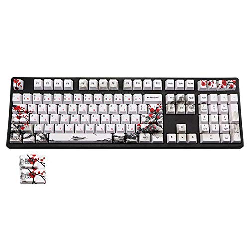 Pceewtyt 110 teclas PBT teclas de coloración por sublimación, flor de ciruelo, perfil de cerezo, tapa para teclado mecánico, juego japonés