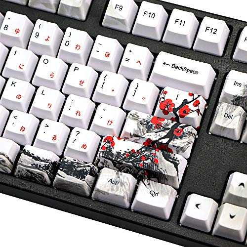 Pceewtyt 110 teclas PBT teclas de coloración por sublimación, flor de ciruelo, perfil de cerezo, tapa para teclado mecánico, juego japonés