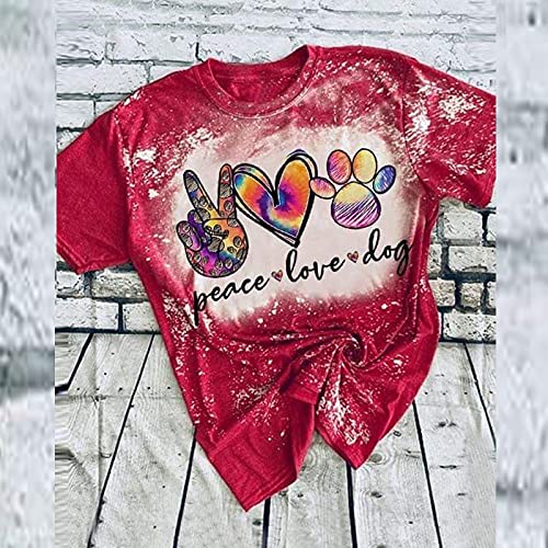 Peace Love Dogs - Camiseta de cuello redondo para mujer, con estampado de letras para cachorros, con estampado de letras para cachorros, camisetas sueltas y divertidas para mujer, rosso, M