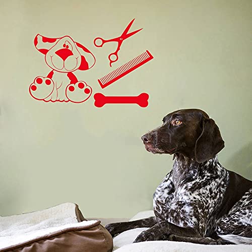 Pegatina de pared de salón de peluquería para mascotas, calcomanía de talla de vinilo, póster, tienda de perros, peine, Mural de hueso, decoración de la casa, pegatina de fondo A4 57x75cm