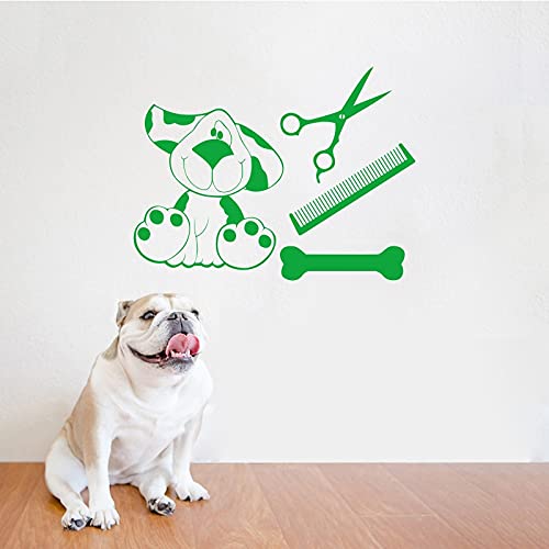 Pegatina de pared de salón de peluquería para mascotas, calcomanía de talla de vinilo, póster, tienda de perros, peine, Mural de hueso, decoración de la casa, pegatina de fondo A4 57x75cm