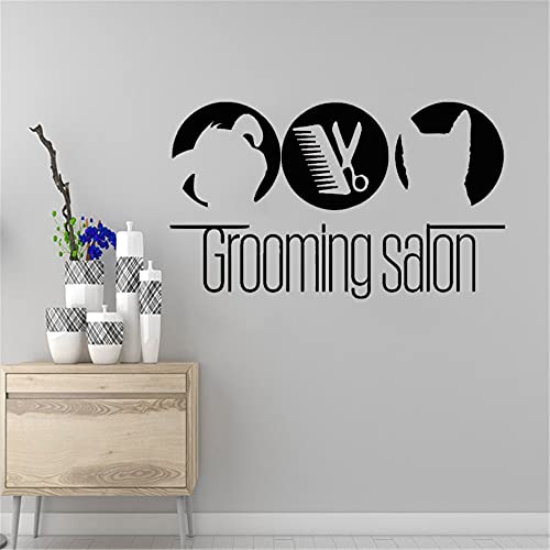 Pegatina de pared para salón de peluquería para mascotas，decoración para perros y gatos，vinilo para tienda de mascotas，logotipo，calcomanía para ventana，pegatina de otro color，57x33 cm