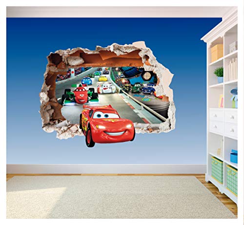 Pegatina de vinilo para pared, diseño de agujero en la pared, diseño de Rayo McQueen (extra grande, 800 x 635 mm)