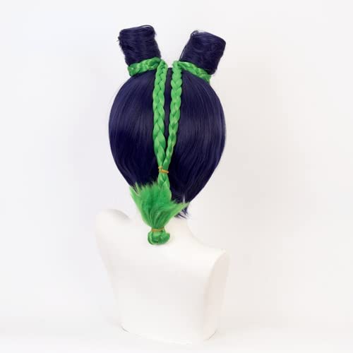 Peluca Cosplay Anime, Peluca JoJo's Bizarre Adventure, Peluca Jolyne Cujoh, Pelucas Cortas Trenza Azul Tinta Verde con Gorro Peluca Gratis, para Halloween, Fiesta, Carnaval, Vida Nocturna, Conciertos