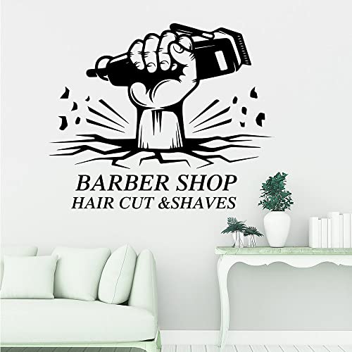 Peluquería mano salón de belleza corte de pelo afeitado pared calcomanía de vidrio barbero peluquería etiqueta de la ventana mural etiqueta de fondo A6 45x37cm