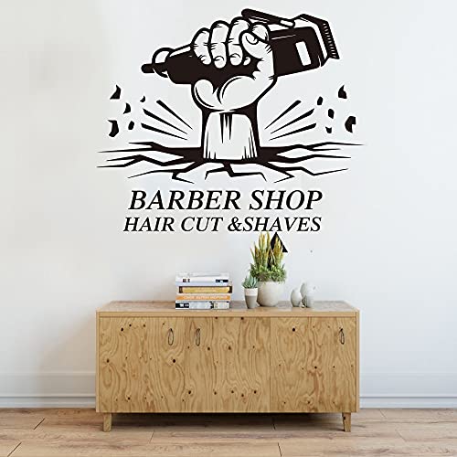 Peluquería mano salón de belleza corte de pelo afeitado pared calcomanía de vidrio barbero peluquería etiqueta de la ventana mural etiqueta de fondo A6 45x37cm