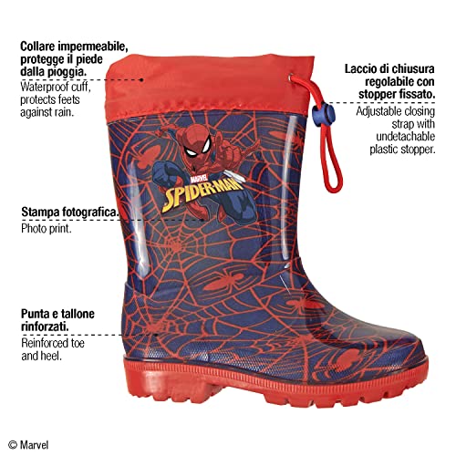 PERLETTI Botas de Agua Niño Spiderman Azul Material PVC - Botines Niños Marvel Spider Man con Suela Antideslizante - Botas Impermeables Infantes Hombre Araña con Cordón (Azul y Rojo, Numeric_26)