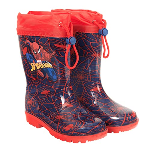 PERLETTI Botas de Agua Niño Spiderman Azul Material PVC - Botines Niños Marvel Spider Man con Suela Antideslizante - Botas Impermeables Infantes Hombre Araña con Cordón (Azul y Rojo, Numeric_26)