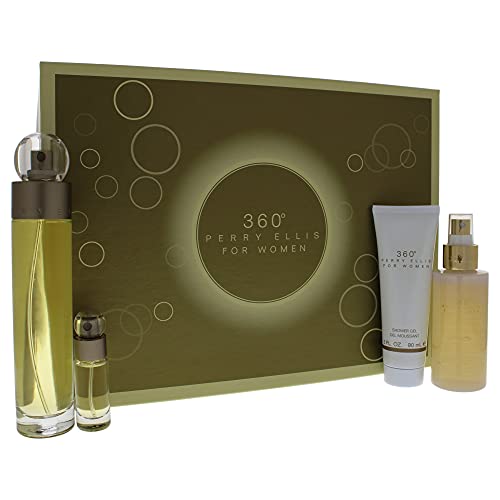 perry ellis 360 by Perry Ellis Gift Set - 3.4 oz Eau De Toilette Spray + 4 oz Body Mist + 3 oz Shower Gel + .25 Mini EDT Spray / - (Women)