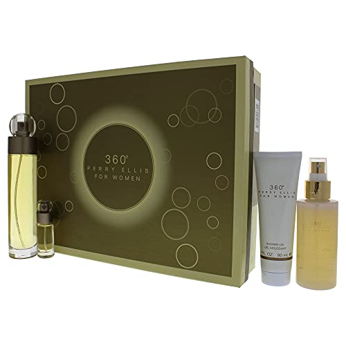 perry ellis 360 by Perry Ellis Gift Set - 3.4 oz Eau De Toilette Spray + 4 oz Body Mist + 3 oz Shower Gel + .25 Mini EDT Spray / - (Women)