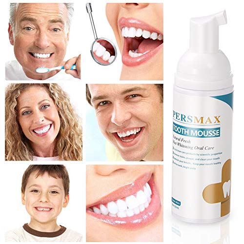 PERSMAX 60ml Pasta de Dientes de Espuma Blanqueadora, Blanqueador Natural, sin Flúor, Menta Fresca, 2.02 oz