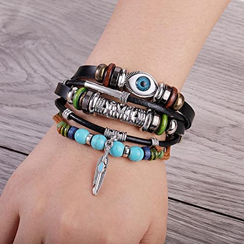 Personalidad Ojos Azul Turquesa Pulsera De Hombre Punk Girasol Pulsera De Cuero Hecha A Mano Regalo De Joyería Ojos Turquesa B0107