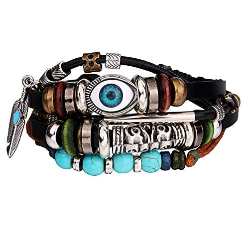 Personalidad Ojos Azul Turquesa Pulsera De Hombre Punk Girasol Pulsera De Cuero Hecha A Mano Regalo De Joyería Ojos Turquesa B0107