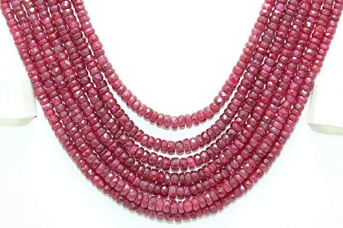 PH - Collar de cuentas de rubí rojo con tratamiento facetado, 7 líneas, 565 quilates