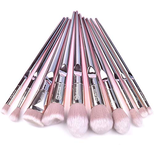 Pherick Pinceles de Maquillaje, 10 piezas de pinceles de maquillaje de calidad profesional, cerdas sintéticas suaves para base de maquillaje, ojos, párpados, cara, maquillaje, cosméticos, rosa dorado,