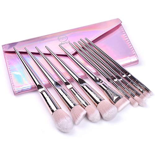 Pherick Pinceles de Maquillaje, 10 piezas de pinceles de maquillaje de calidad profesional, cerdas sintéticas suaves para base de maquillaje, ojos, párpados, cara, maquillaje, cosméticos, rosa dorado,