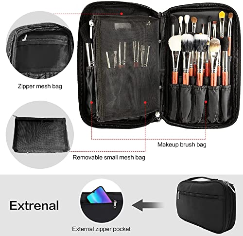 PhieeSeriy Maquillaje Cepillos Organizador Bolso, Bolsa Maquillaje con Divisores Bolsillos,Neceser para Herramientas de Maquillaje,Bolsa de Cosméticos Portátil,para Todo Tipo de Brochas de Maquillaje