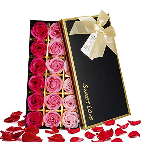 PHIEZC 18 unidades de jabón perfumado de rosas en caja de regalo, aroma floral, jabón de baño con aroma floral, para el día de la madre, cumpleaños, aniversario, boda, día de San Valentín