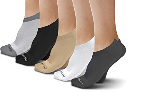 Physix Gear Sport Calcetines invisibles antideslizantes y transpirables, los mejores pinkies con sujeción de silicona en el talón, calcetines hombres y mujeres, 3 pares, talla única, blanco y gris