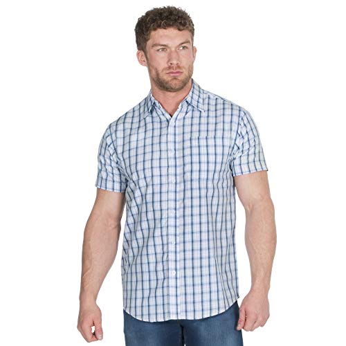 Pierre Roche Camisa a cuadros para hombre, camiseta de popelín casual inteligente, manga corta, ropa de diseñador de verano, teñido de hilo de polialgodón