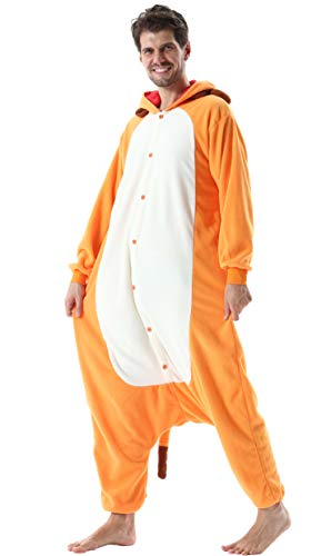 Pijama Animal Entero Unisex para Adultos con Capucha Cosplay Pyjamas Ropa de Dormir Kigurumi Traje de Disfraz para Festival de Carnaval Halloween Navidad Naranja León