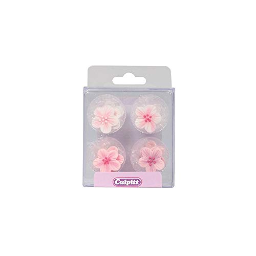 Pink Flower Sugar Toppers - 12 Pack