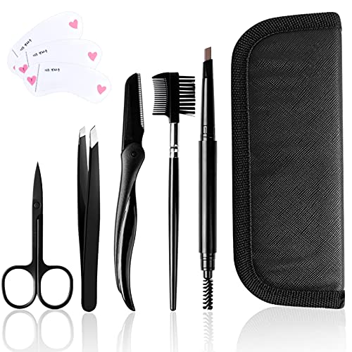 Pinsheng Kit de Cuidado de Cejas Set, Kit de Cuidado de Cejas con Maquinilla de Afeitar Tijeras Penza Peine de Cepillo Lápiz Funda para Mujeres y Hombres(5 Piezas)