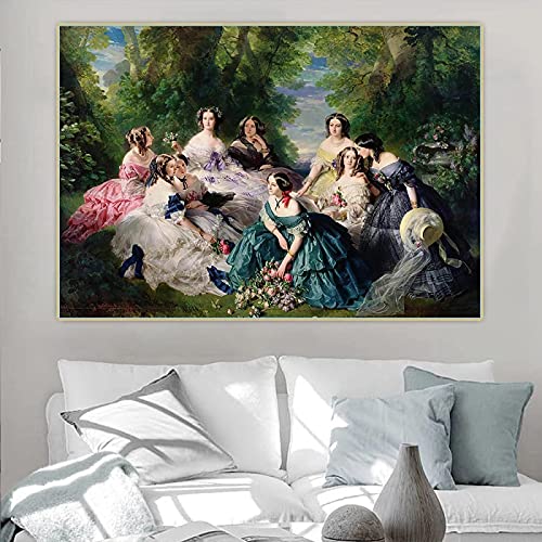 Pintura Famosa Emperatriz Eugenia Rodeada De Sus Damas En Espera Impresiones En Lienzo Imagen Para Sala De Estar DecoracióN Del Hogar 80x110cm (32x44in) Sin Marco